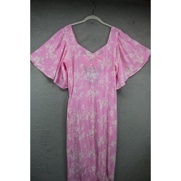 A New Day Wide Flutter Sleeves Viscose Pink Floral Maxi Dress-Fairy-Cottagecore - Picture 1 of 12